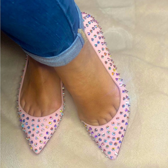 CHRISTIAN LOUBOUTIN KRYSTALIC FLAT SUEDE/CRYSTAL SPYKES - Picture 13 of 13
